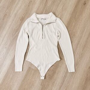 A&F Ribbed Half-Zip Sweater Bodysuit – Ivory